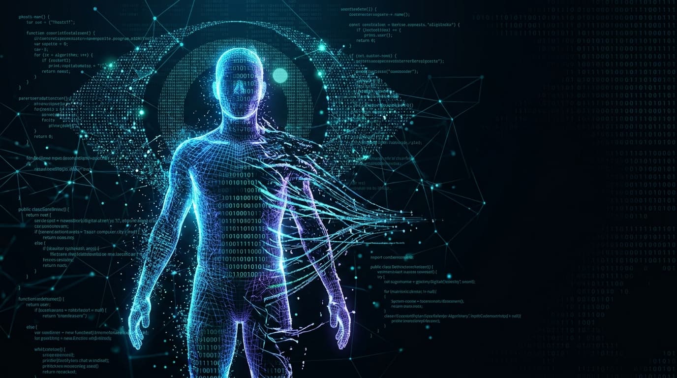 A conceptual, dark-themed image representing digital surveillance and privacy violation through AI,