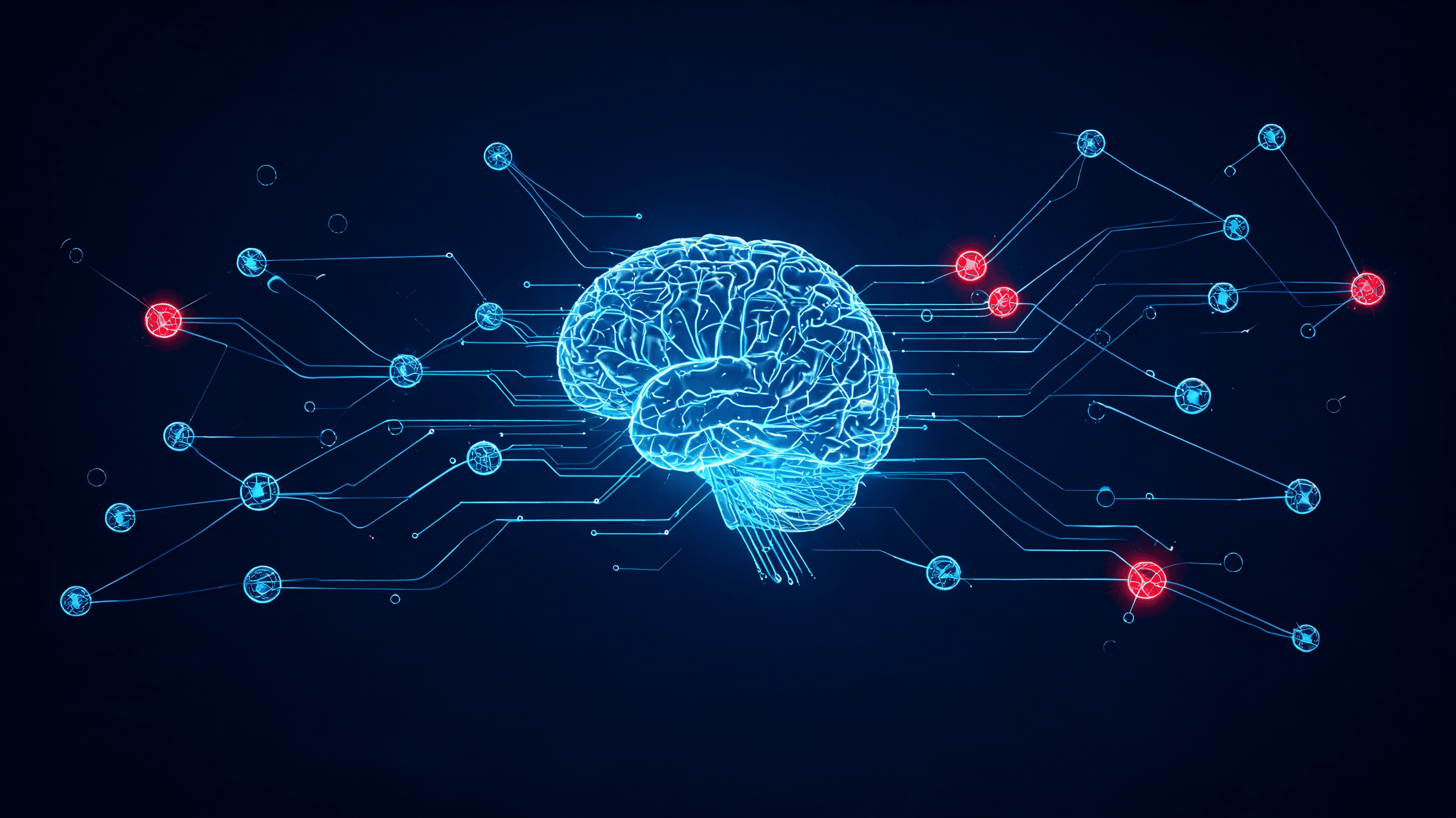 An abstract, futuristic representation of a digital brain controlling complex interconnected nodes a