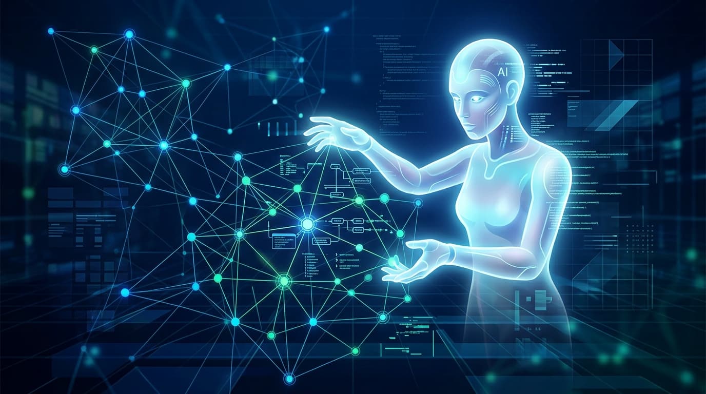 A modern, high-tech cybersecurity concept art showing a digital interface with complex network nodes