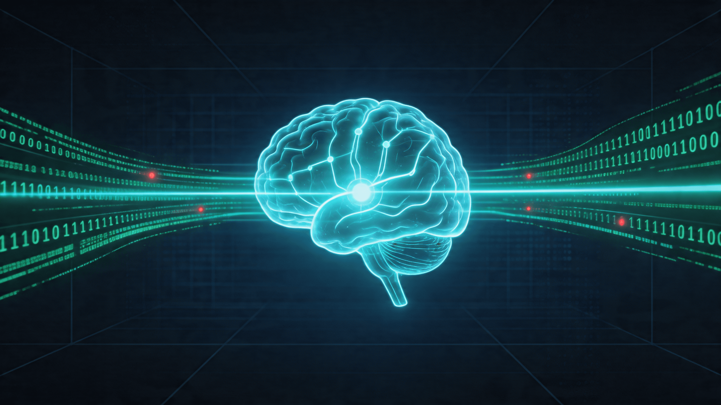 A digital illustration representing cyber security, featuring abstract code streams being scanned by