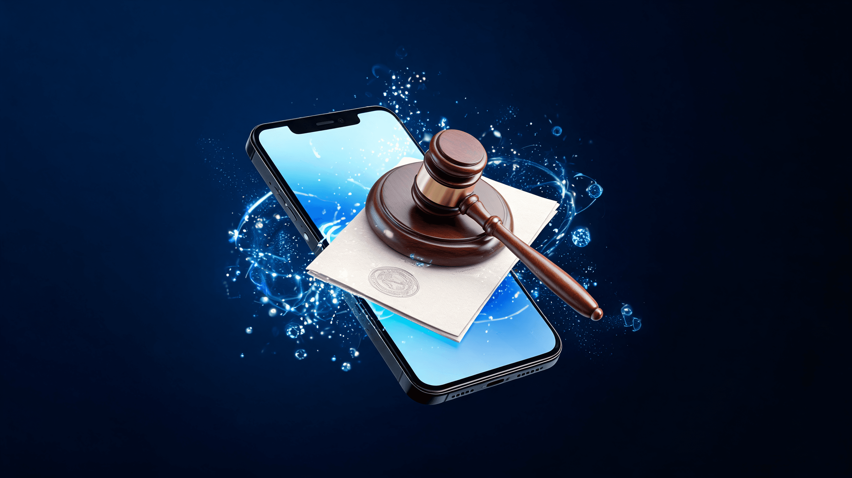 An abstract, sleek representation of a smartphone with glowing, sophisticated AI particles floating
