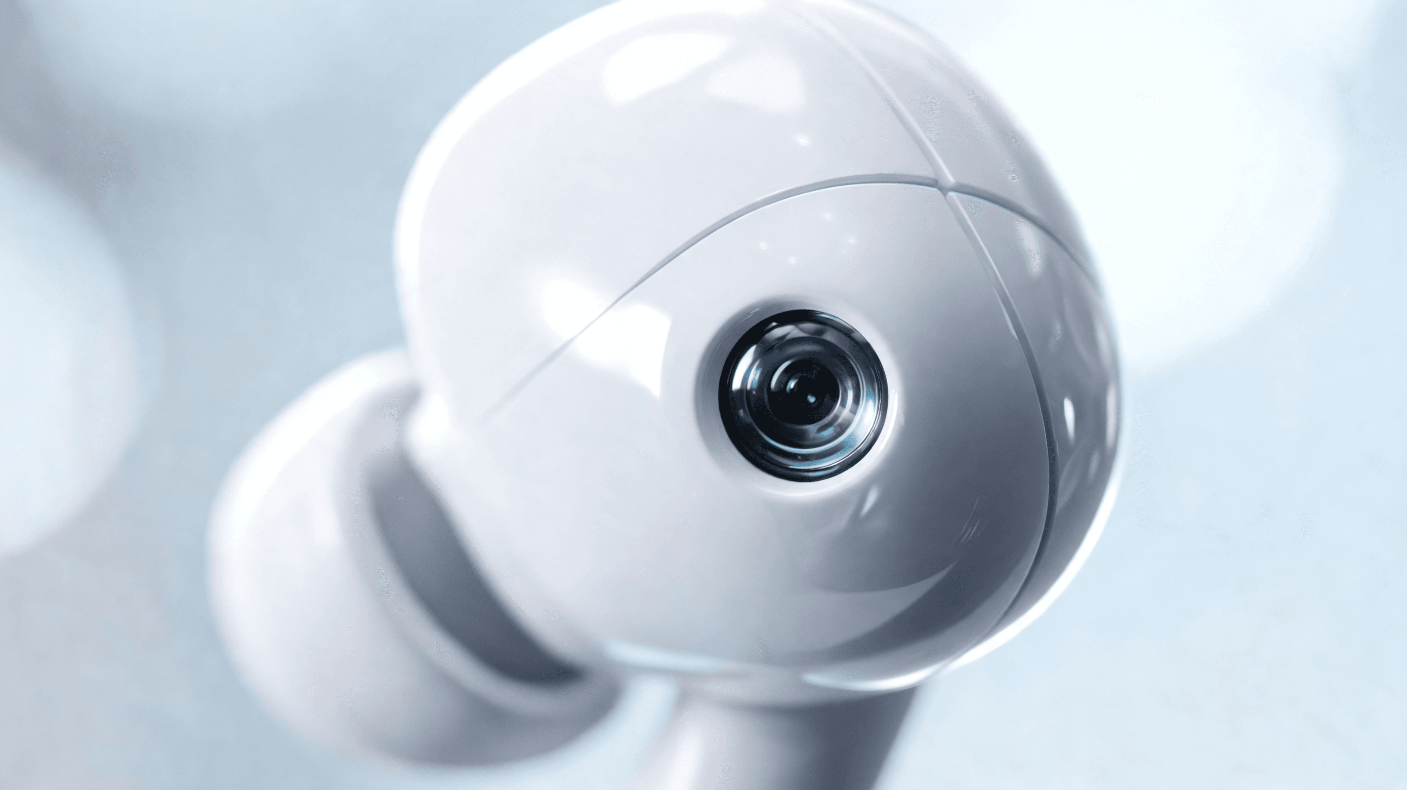A macro shot of a sleek wireless earbud, with a futuristic, tiny polished lens integrated smoothly i