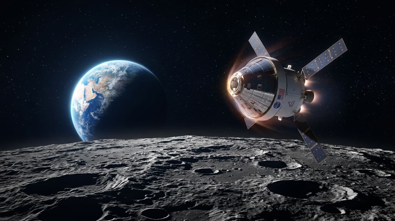 A majestic view of the Moon’s rugged surface with the Earth rising in the dark background, capturing