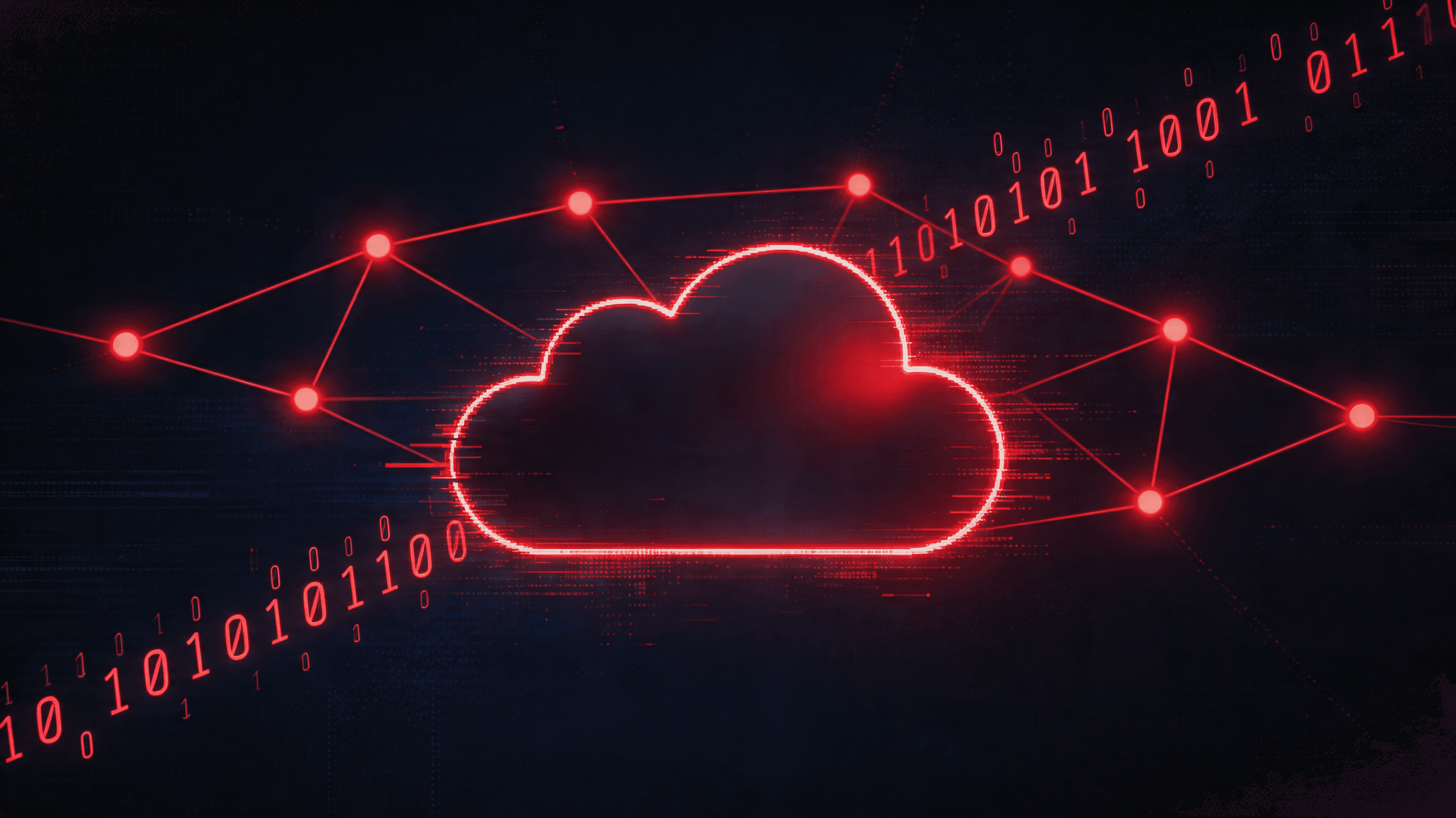 Digital security concept, abstract representation of a hacked cloud platform, binary code, network n