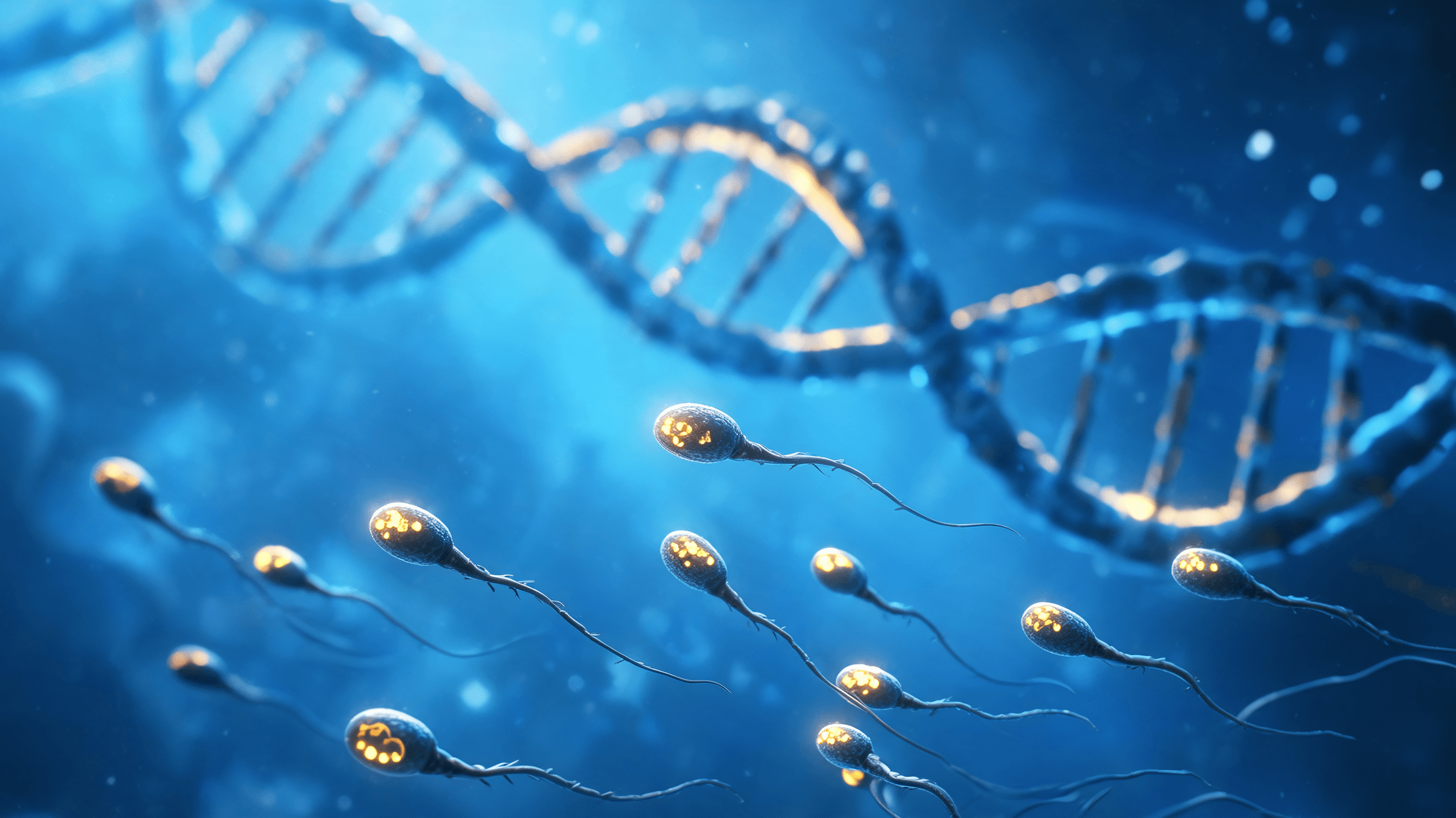 An artistic representation of epigenetic signals in a laboratory setting, microscopic view of sperm