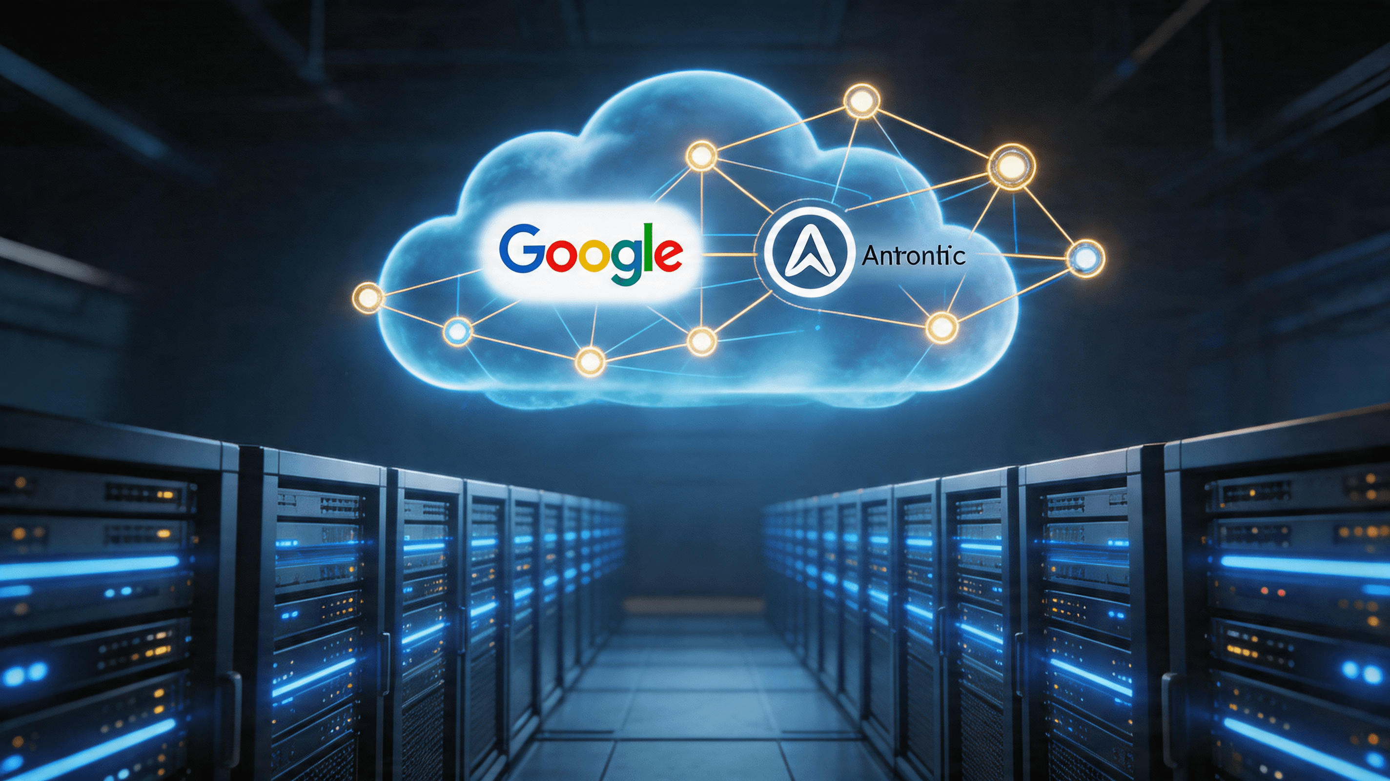 A high-tech digital rendering representing the convergence of cloud infrastructure and AI intelligen