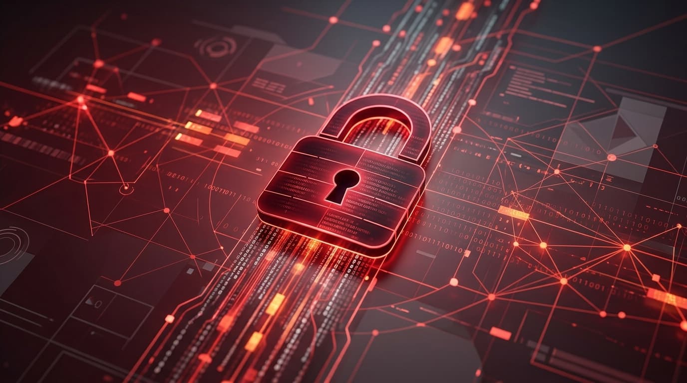 Cybersecurity concept, padlock icon over a digital data flow, stylized abstract digital background i