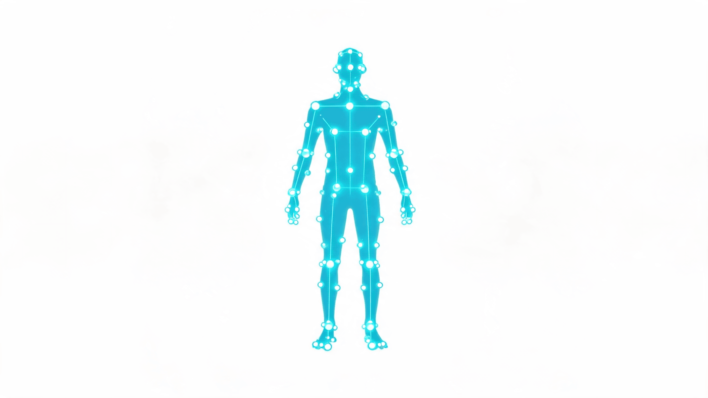 An abstract, digital representation of a human silhouette outlined by glowing sensor points, represe