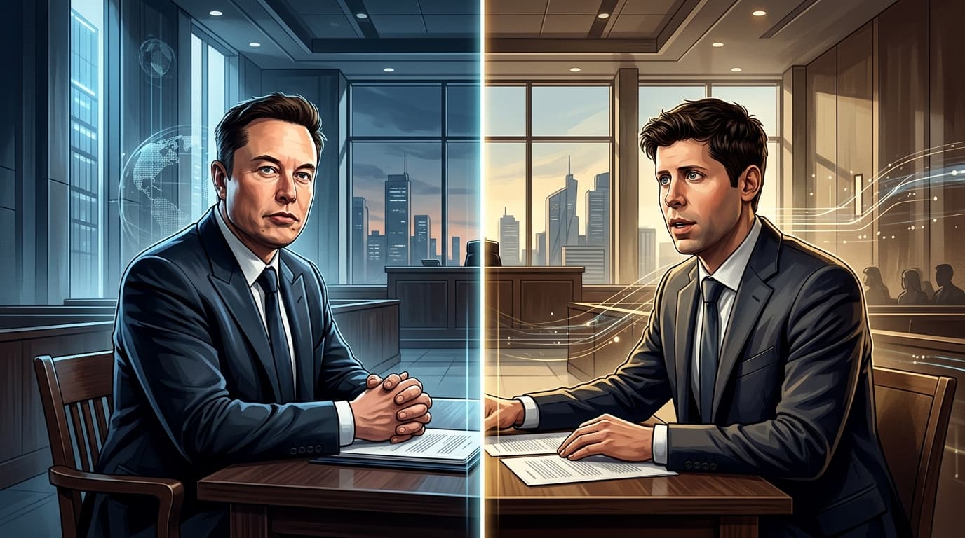 A courtroom scene showing a high-stakes legal battle, with split-screen visual effects featuring Elo