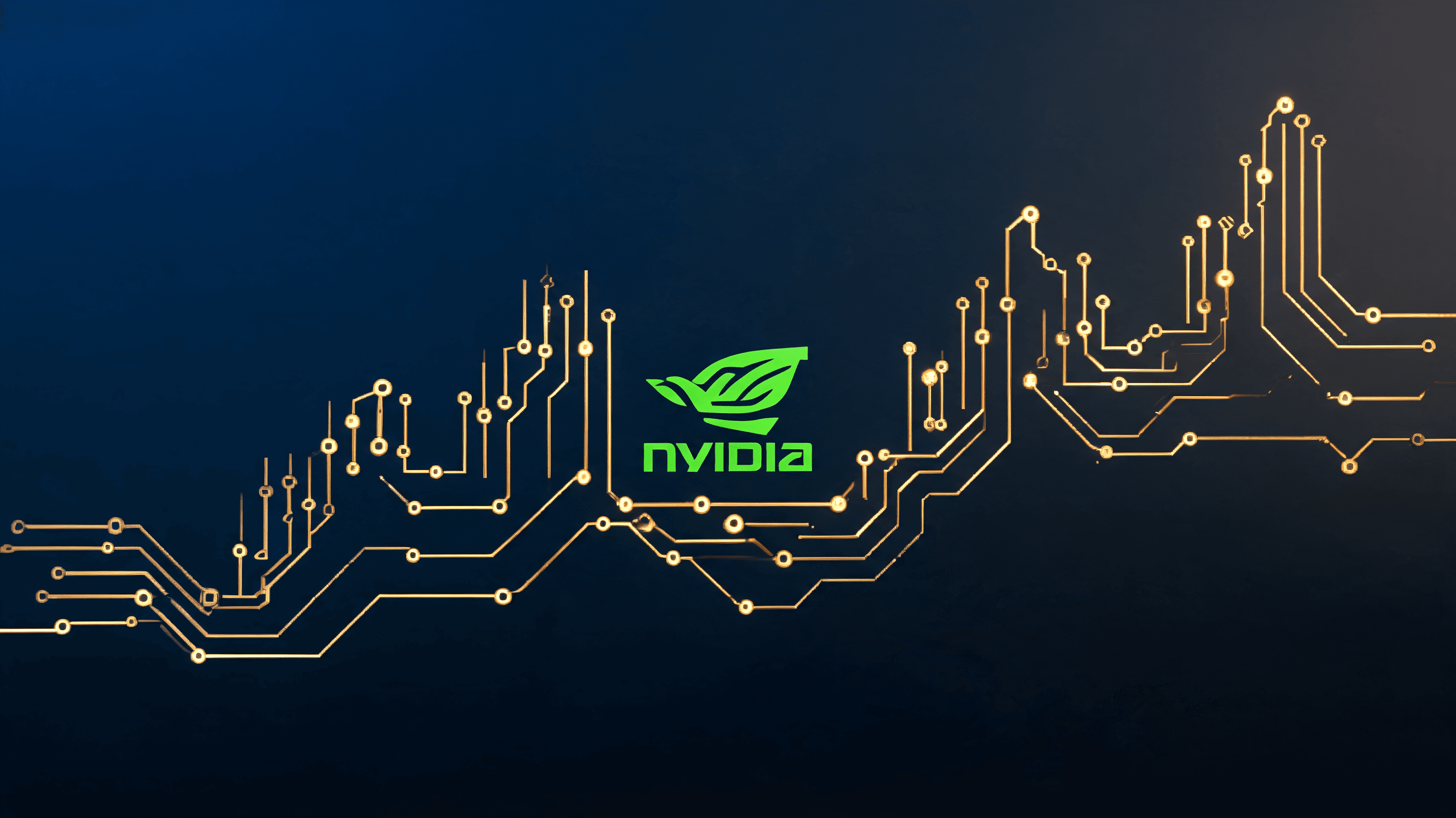 A futuristic financial landscape with golden circuitry patterns, Nvidia logo subtly integrated, repr