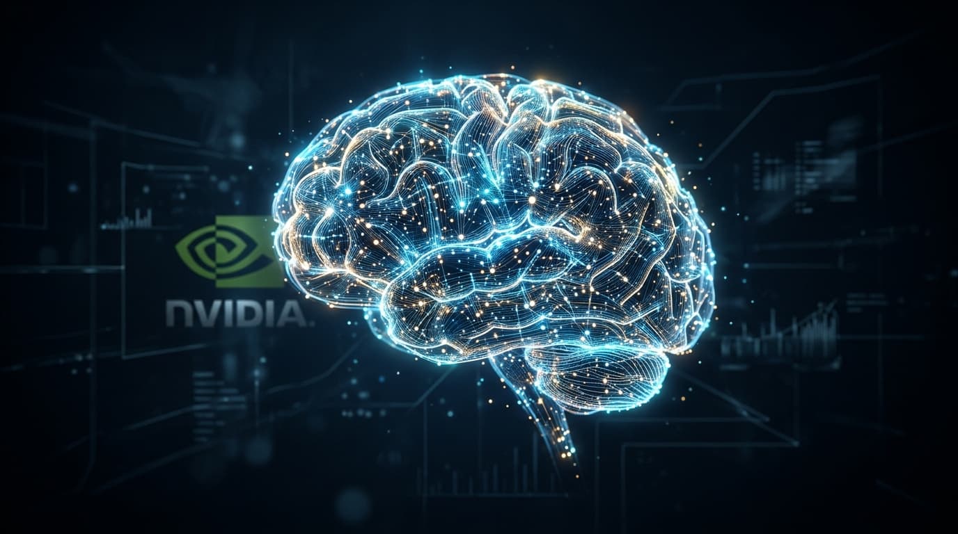 A futuristic and high-tech conceptual art of a glowing digital brain interconnected with neural netw