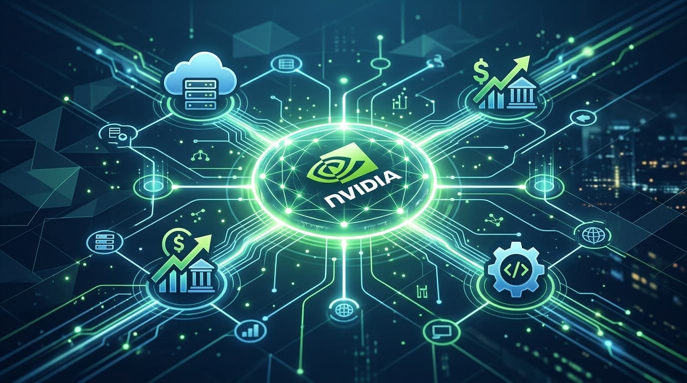 A clean, modern digital render featuring a glowing network node representing an AI agent platform, w