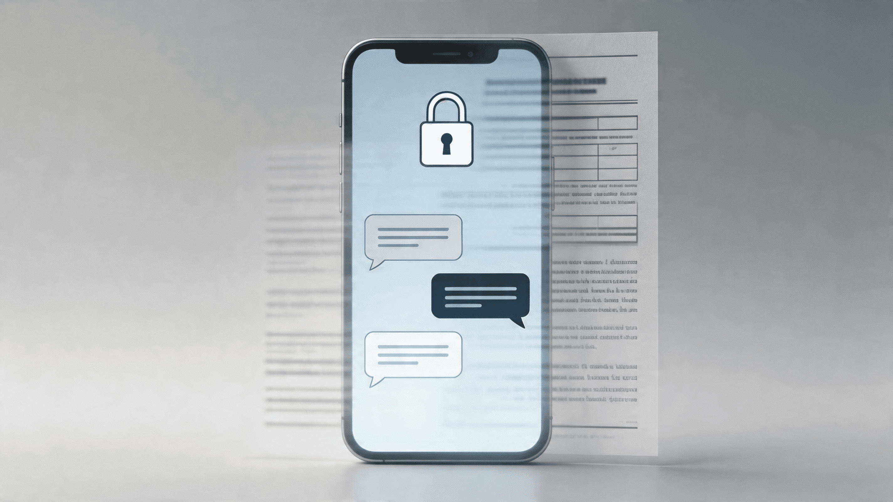 A conceptual image showing a smartphone displaying a secure, encrypted message interface, with a blu