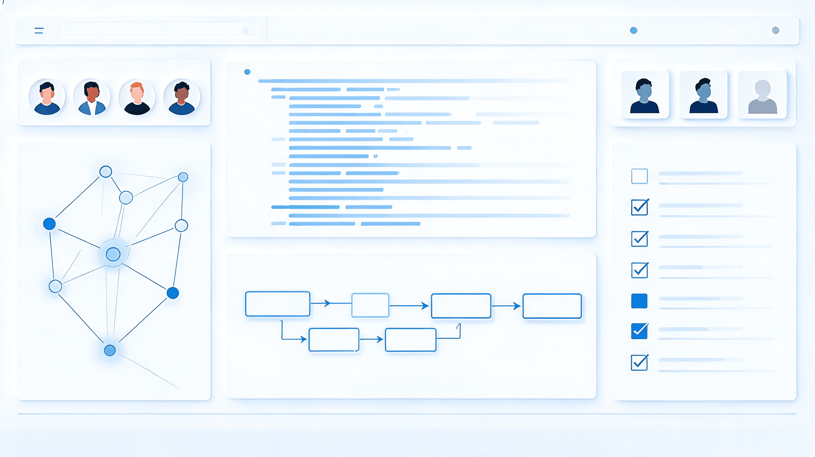 A digital workspace UI for professional collaboration, futuristic software development environment w