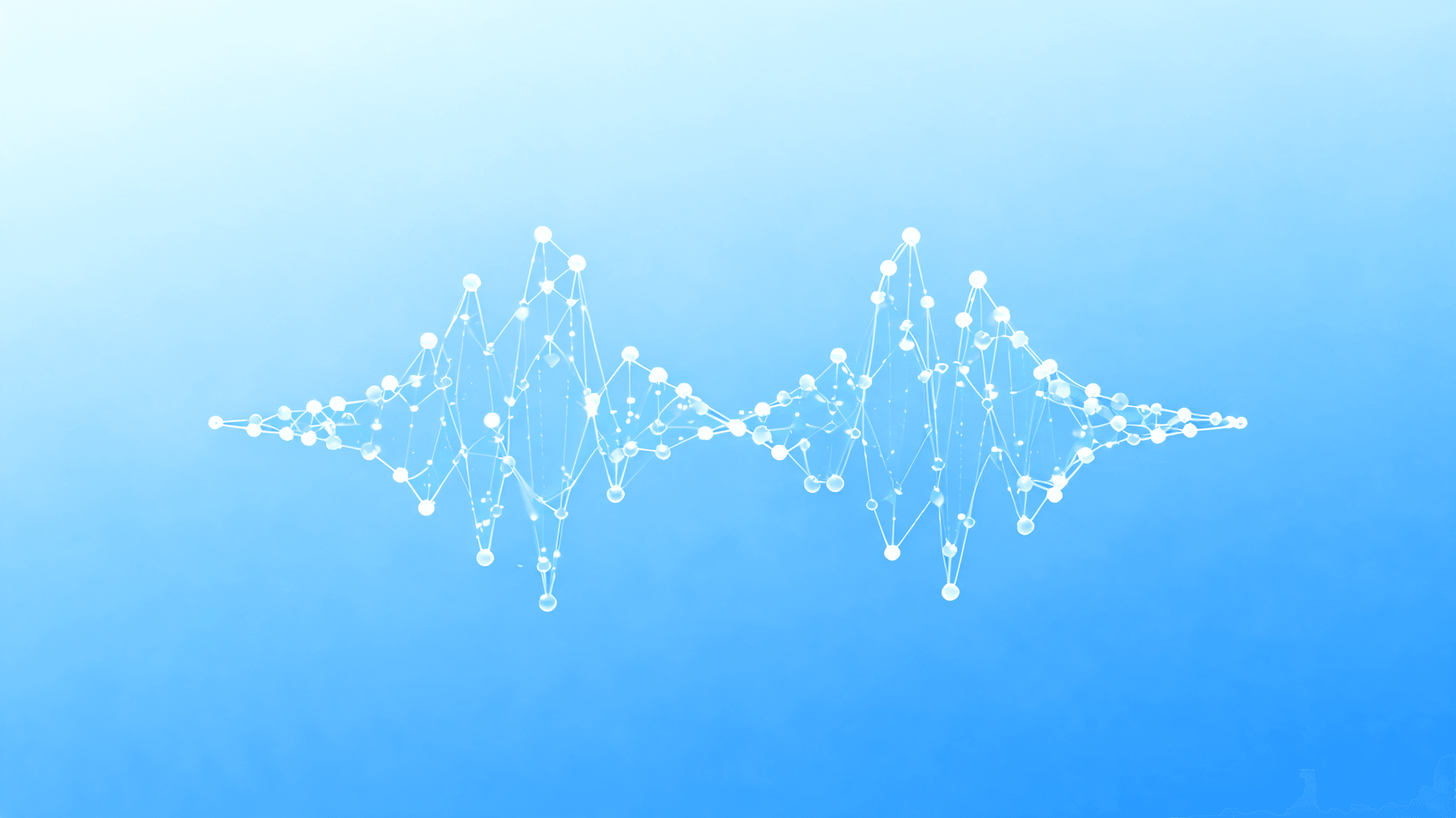 An artistic representation of digital sound waves visualized as glowing, interconnected nodes, repre