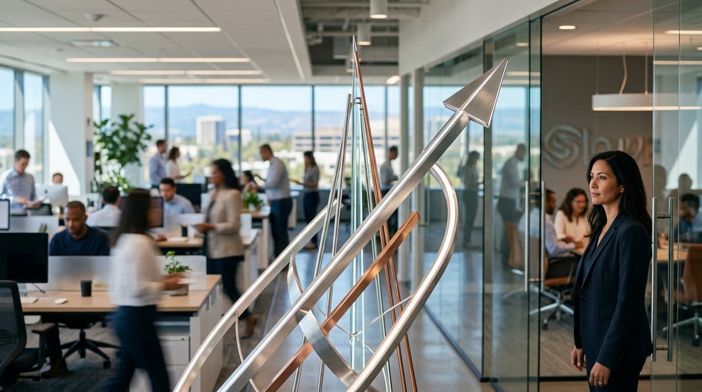 A professional office environment in the Silicon Valley, a blurred busy office background, a high-qu