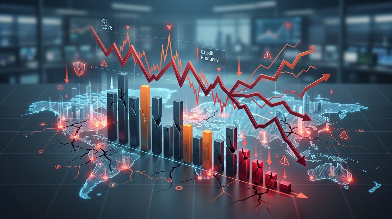Q1 2026 Risk Intelligence: Credit Fissures and Liquidity Alarms. Financial risk assessment visualiza
