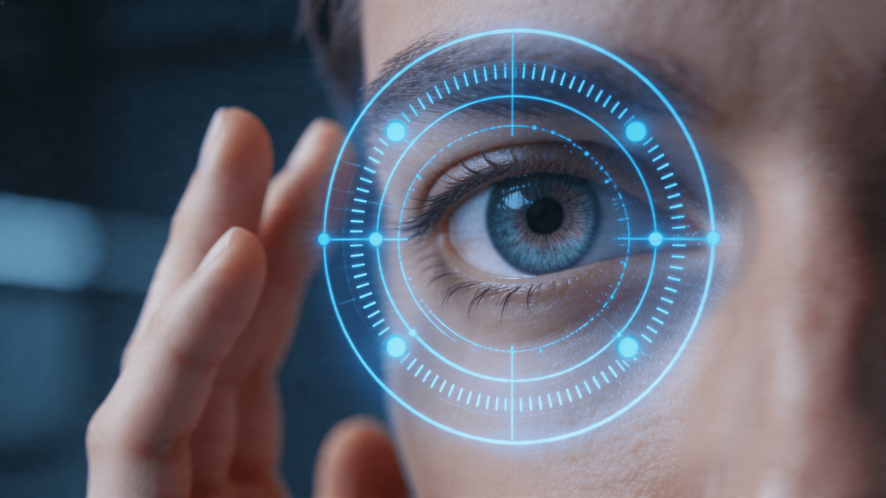 Futuristic biometric iris scanning technology represented in a clean, modern digital interface, subt